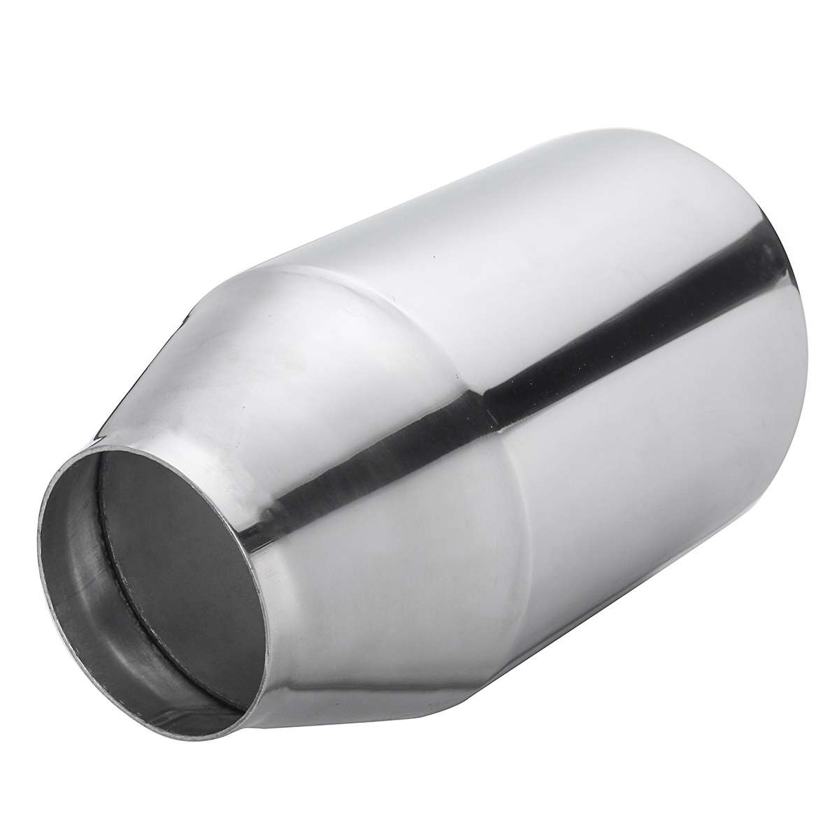 Universal Stainless Steel Exhaust Muffler Double Wall round Slant 2.5 Inch Inelt 4 Inch Outlet