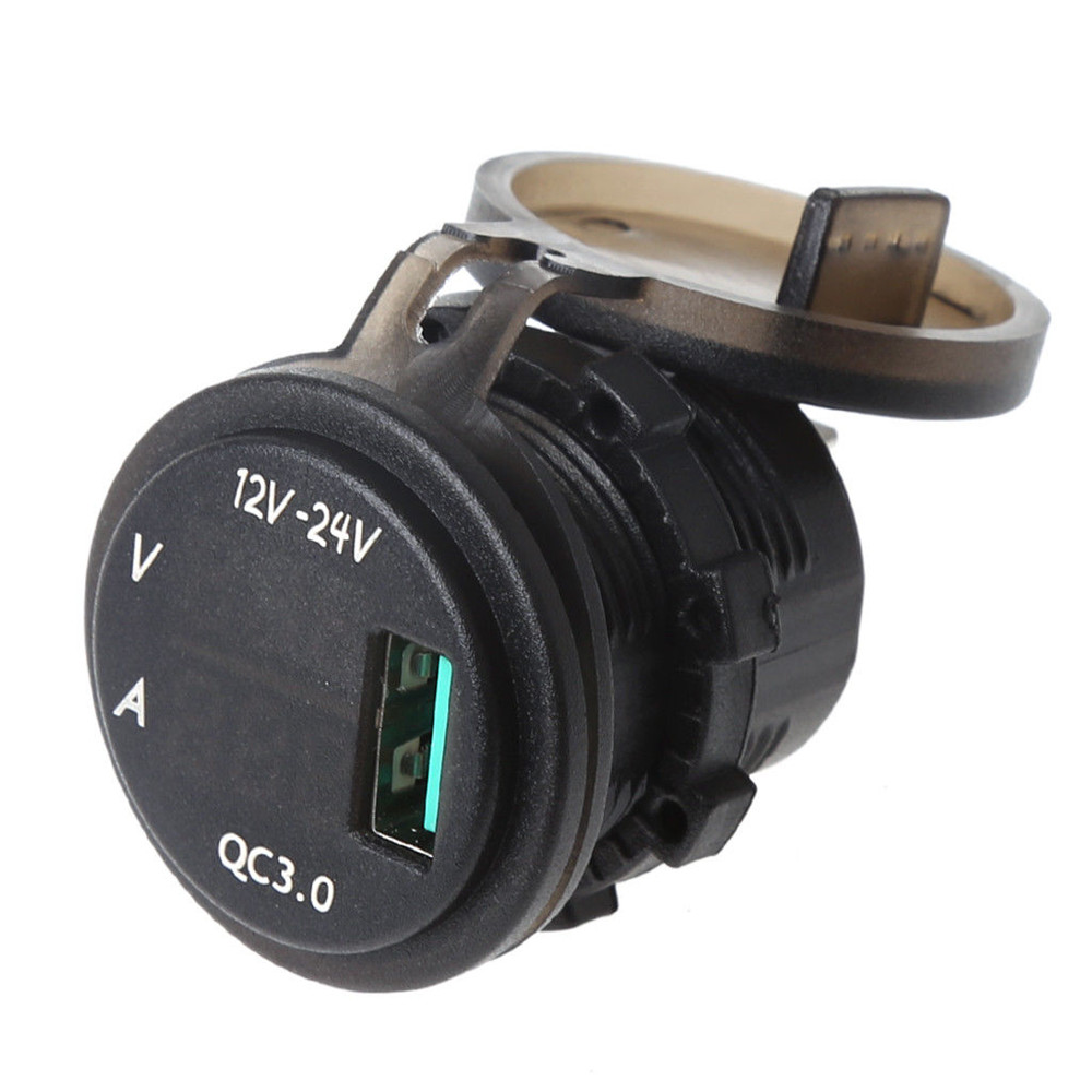 12V/24V QC 3.0 LED USB Charger Socket Voltmeter Current Display for Boat Motorcycle
