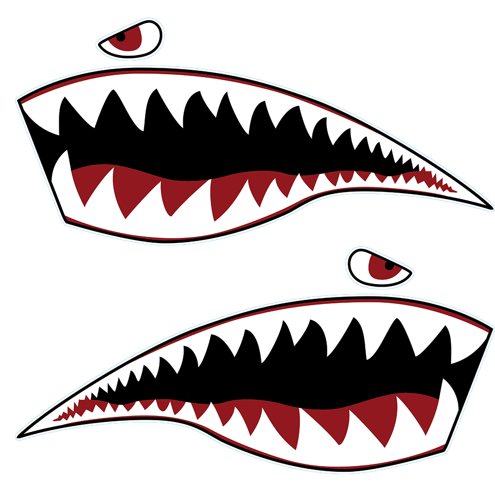 2Pcs Shark Teeth Mouth Decal Stickers for Kayak Canoe Dinghy Boat Car Decoration Waterproof - Auto GoShop