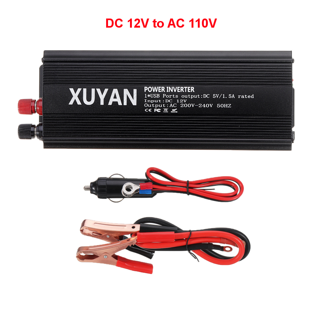 XUYUAN 2000W Peak Car Power Inverter DC 12/24V to AC 110/220V Modified Sine Wave Converter with USB Charging Port - Auto GoShop
