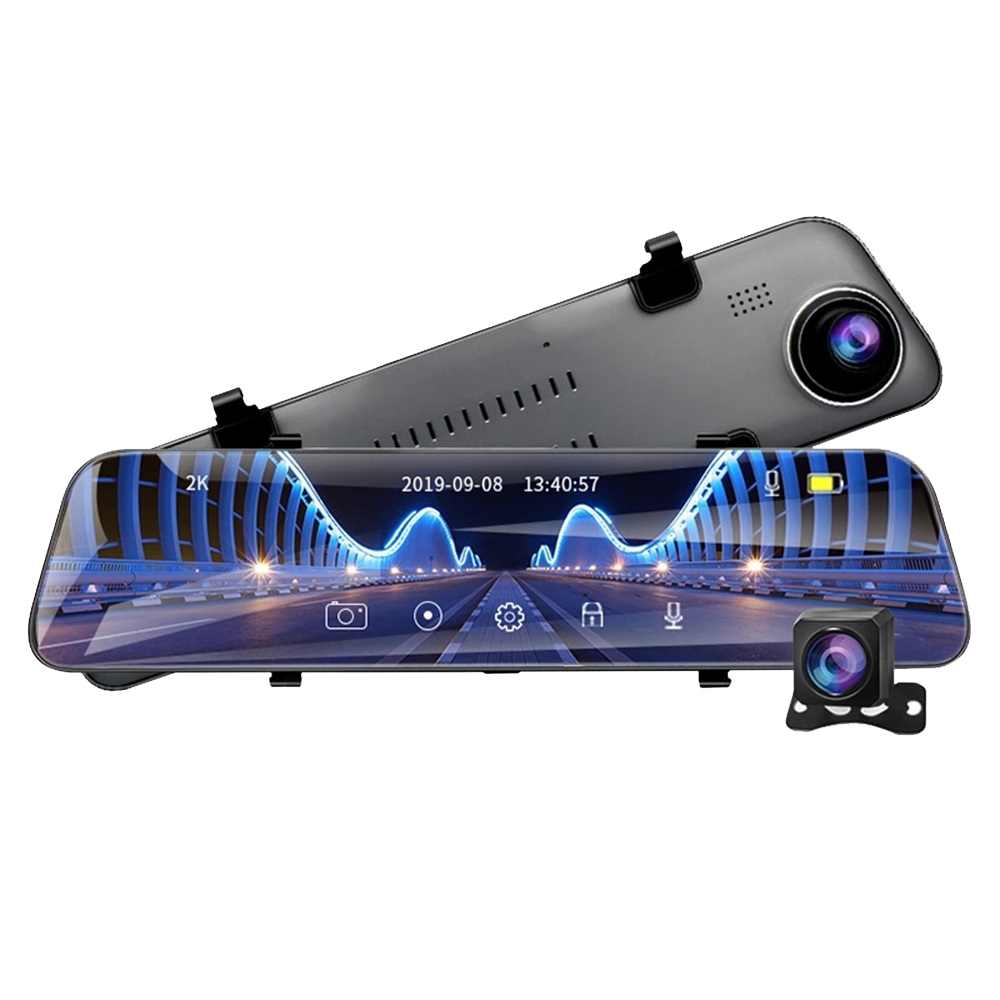 E-ACE A38 1440P 12 Inch Touch Car DVR Stream Media Dash Cam Mirror Video Recorder Dual Len Support 1080P Rear View Camera GPS