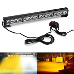 18Inch 16LED Emergency Traffic Advisor Flash Strobe Light Bar Warning Lamp White+Amber Color with Switch - Auto GoShop