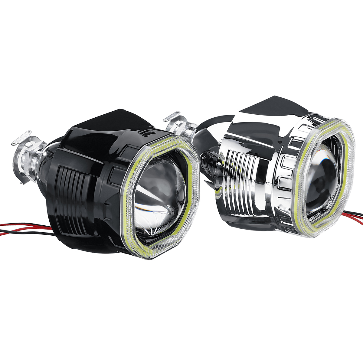2.5 Incn Car COB LED Angel Eyes Halo Headlight Day Running Lights DRL HID Xenon Projector Lens Kit Square for RHD