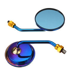 Pair Aluminum Motorcycle Rearview Side Mirrors with M10 Screw Blue Anti-Glare