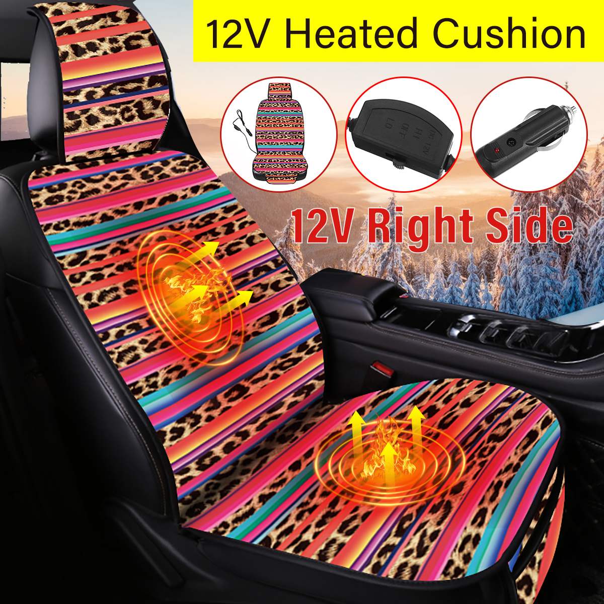 Universal 12V Car Heated Seat Chair Cushion Cover Heating Pad Heater with Remote - Auto GoShop