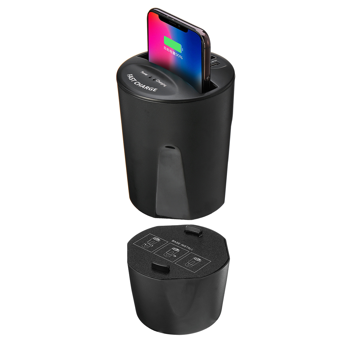 QI Wireless Fast Car Charger with USB Type C Output
