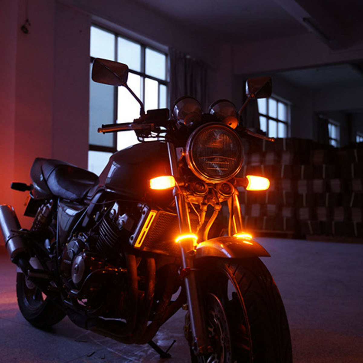 12V Motorcycle Front LED Fork Lamp Turn Signal Lights Universal Amber - Auto GoShop