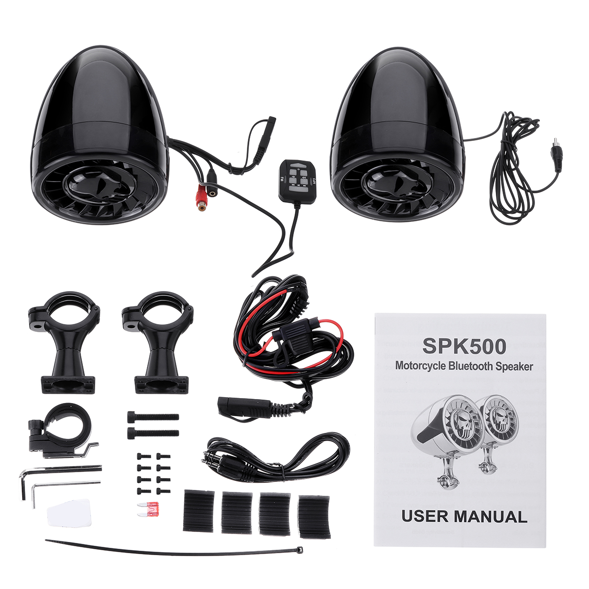 600W Waterproof Motorcycle Stereo Speaker Handlebar Audio Amp System with Bluetooth Funciton Black