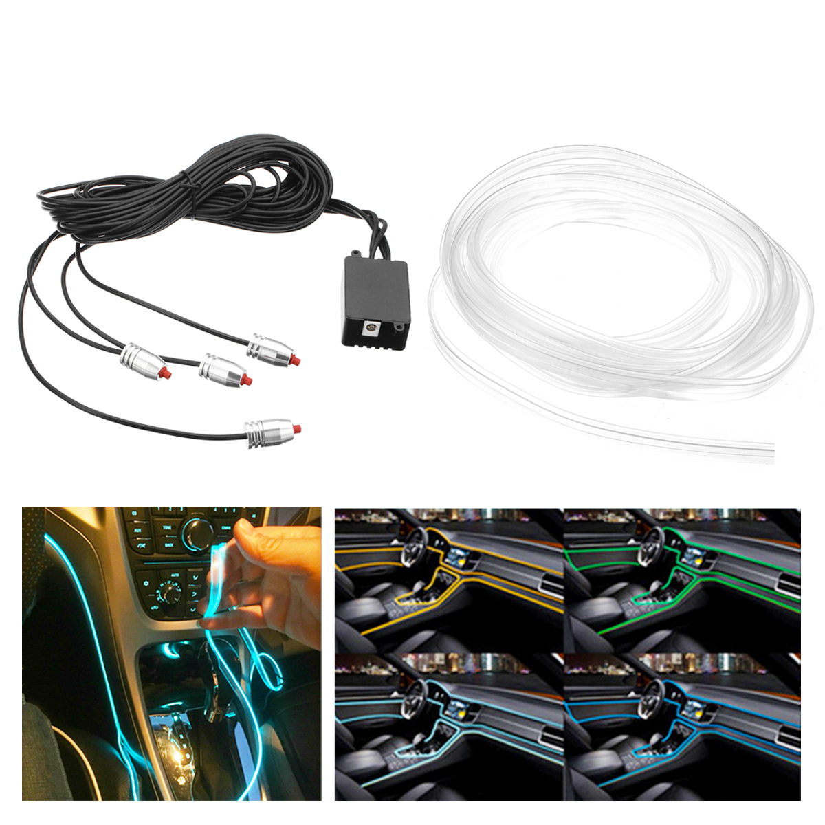 6M RGB LED Neon EL Light Strip Colorful Car Interior Decoration Optical Fiber Tube Lights Phone APP Control - Auto GoShop