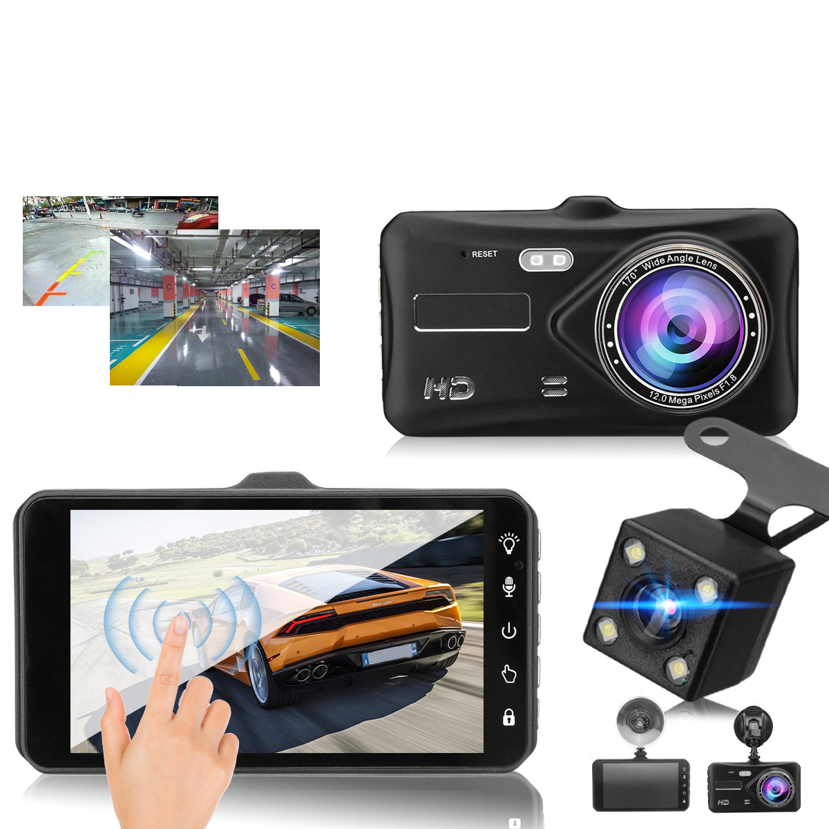 4 Inch 1080P HD Car Dual Lens Front + Rear Car Dash Cam DVR Camera Recorder Touch Screen - Auto GoShop