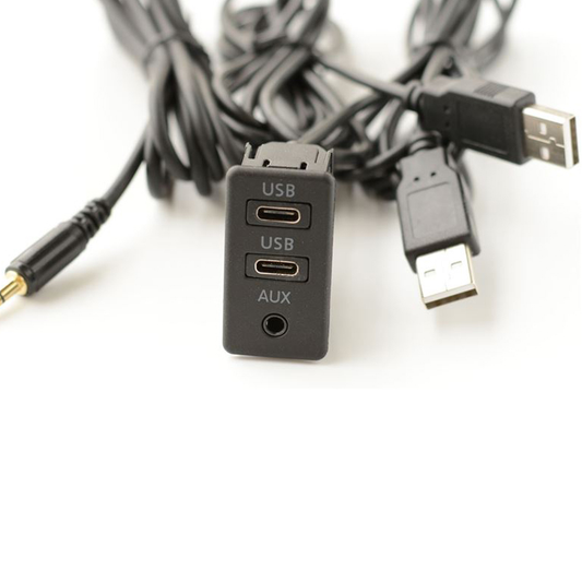 Car Universal Modified Dual Type-C USB AUX Extension Cable Charging Port Socket Audio Input - Auto GoShop