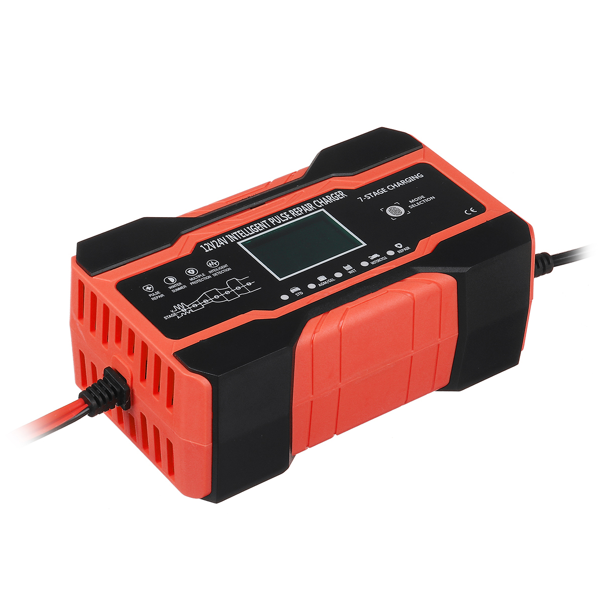 12V 24V 10A Full Automatic Battery Charger LCD Display Power Pulse Repair Charge for Car Motorcycle
