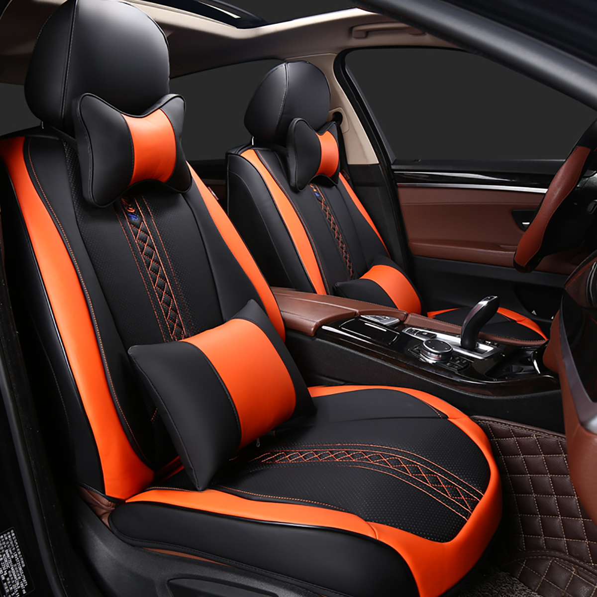 Wear-Resistant Leather Universal 5 Seat Car Seat Covers Cushion Set 3D Full Surround Design - Auto GoShop