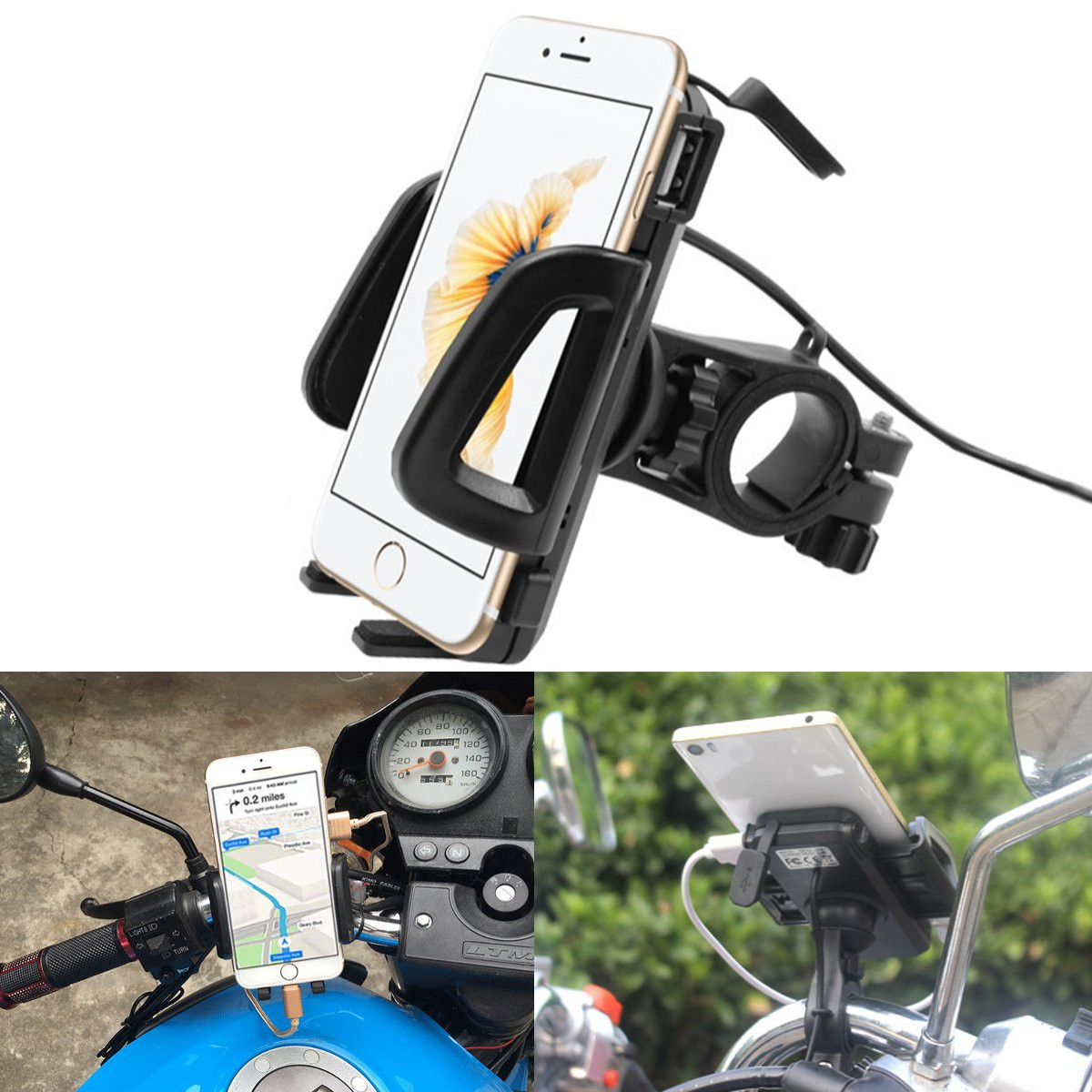 4.7-6 Inch Phone GPS Navigation Holder 12V-85V USB Charger for Motorcycle Electric Bicycle Scooter Handlebar Universal