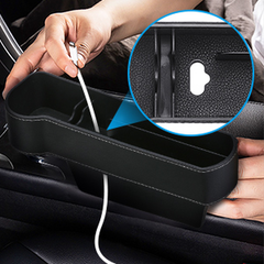 1PC Car Storage Box Seat Gap Filler Black with Red Stitches for Main Driving Co-Pilot Phone Snacks Drinks Sorting - Auto GoShop