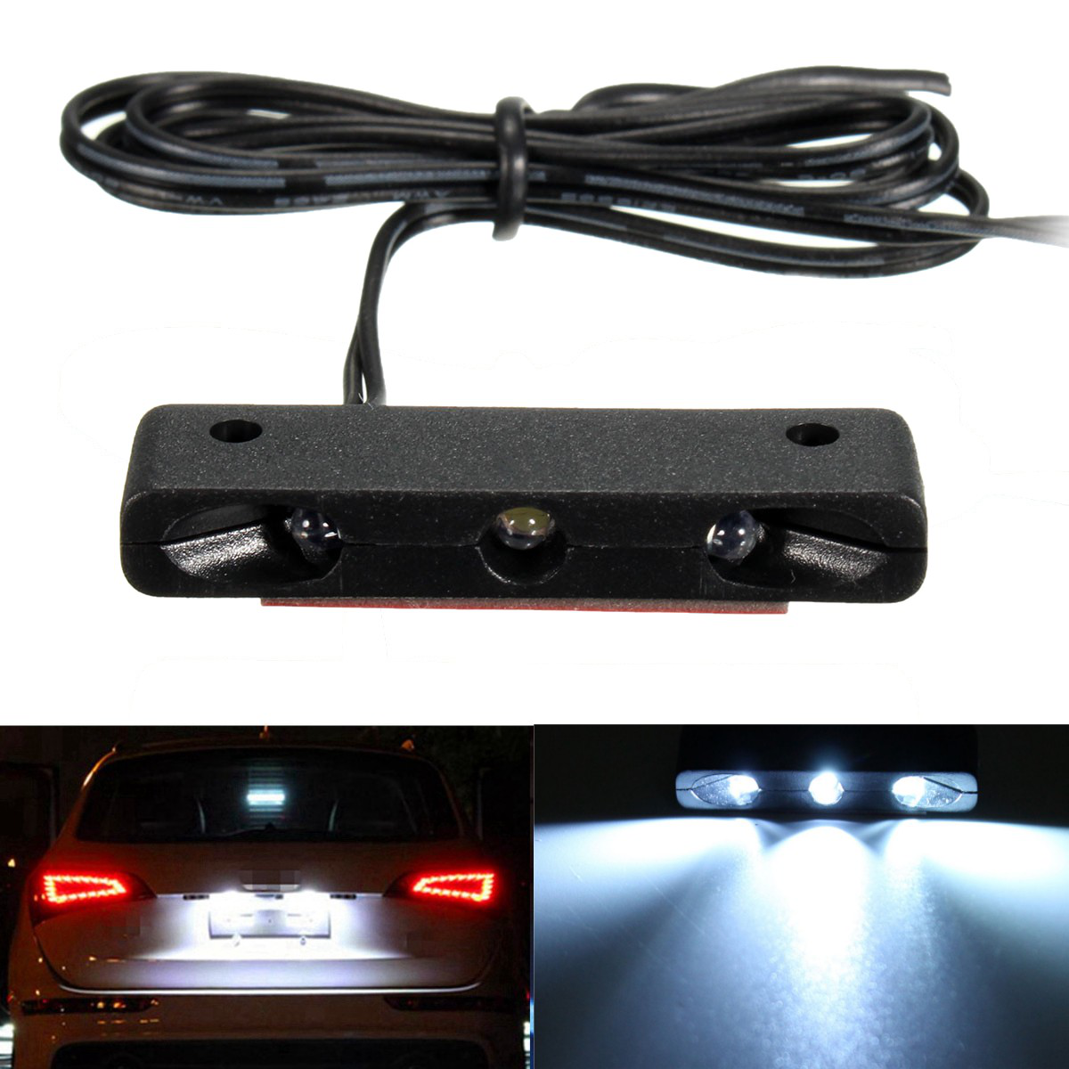 12V 0.3W Car Motorcycle 3 Micro Leds Number Plate Tail Light Tiny Light White - Auto GoShop
