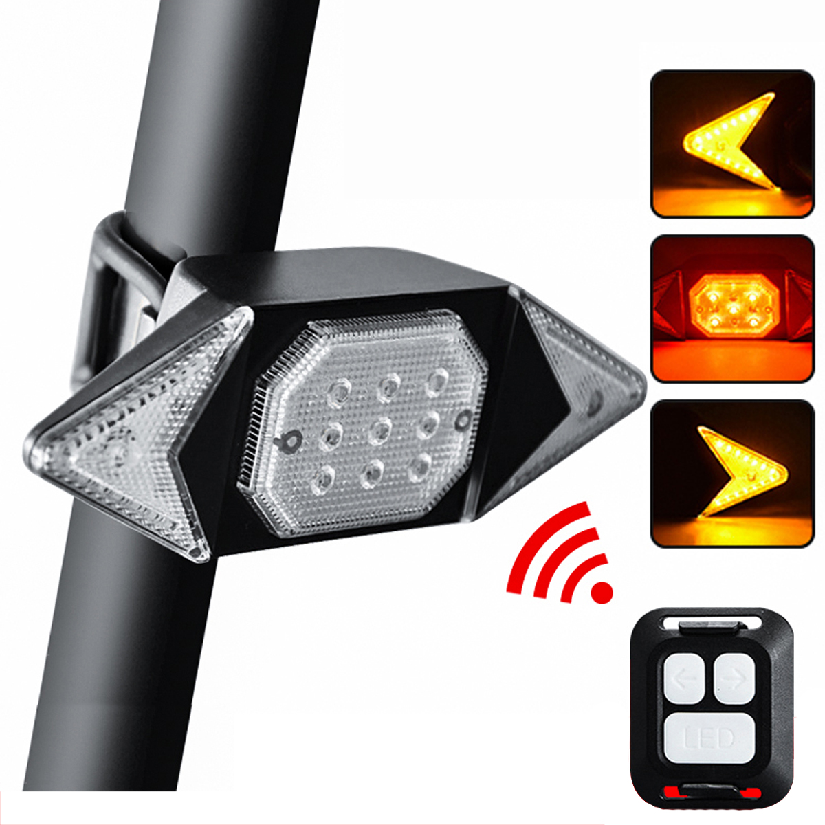 Signal Light Bike Bicycle Tail Light Remote Control Turn USB Chargeable 500Mah
