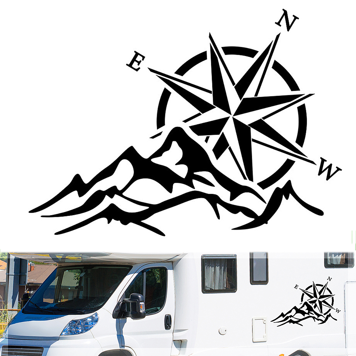 Hood Body Sticker Decal Large Compass with Mountains Navigation Pattern for Camper RV Car Boat - Auto GoShop