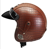 3/4 Face Mask PU Leather Motorcycle Helmet M/ L/ XL Visor Alligator Skin Pattern - Auto GoShop