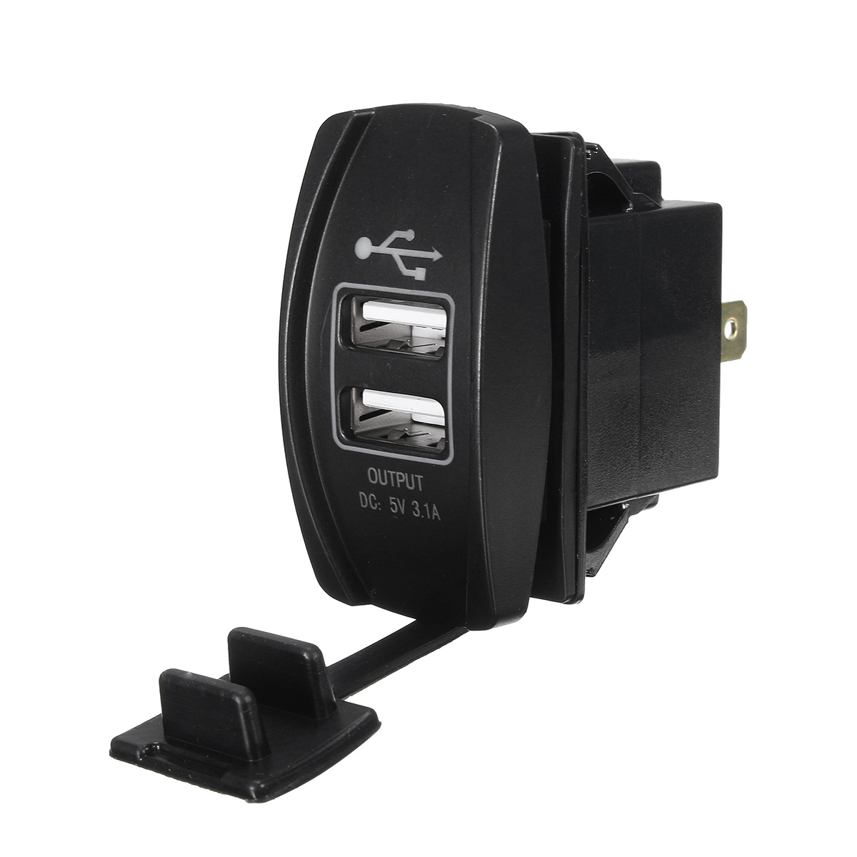 12V~24V Green LED Backlit Car Boat Dual USB Charger 5V 3.1A Output Rocker Switch