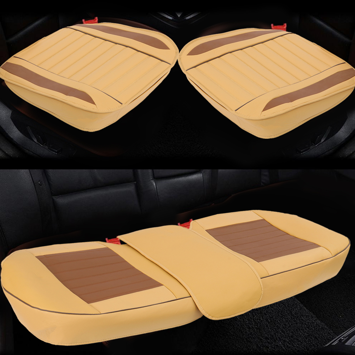 3Pcs Car Seat Cover Mat Chair Protector Universal PU Leather Front Rear Pad Full Surround Cushion - Auto GoShop