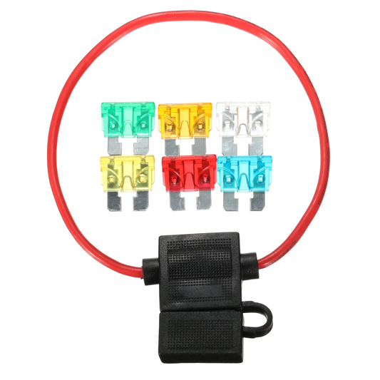 12V Car In-Line Standard Blade Fuse Holder Waterproof with 5A 10A 15A 20A 25A 30A Fuses