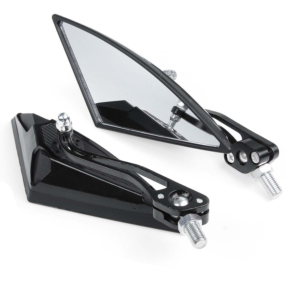 Pair Universal Motorcycle Aluminum Rod Rearview Side Mirrors Triangle