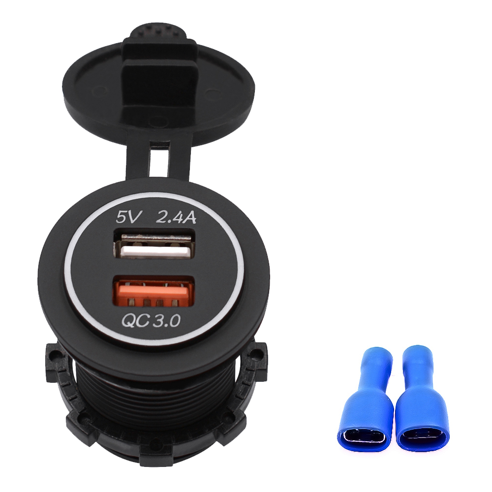 5V 3.4A Motorcycle QC 3.0 Dual USB Waterproof IP66 Socket Charger Power Adapter