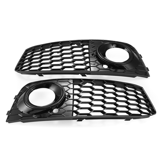 RS4 Style Glossy Black Front Bumper Fog Light Grille Grill Pair for Audi A4 B8 2009-2012