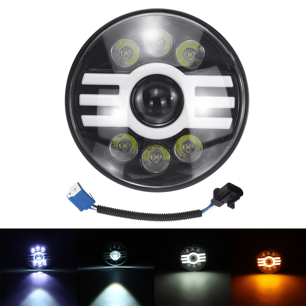 7" Motorcycle Halo Ring LED Headlight Front Light IP68 for Yamaha for Honda for Kawasaki - Auto GoShop