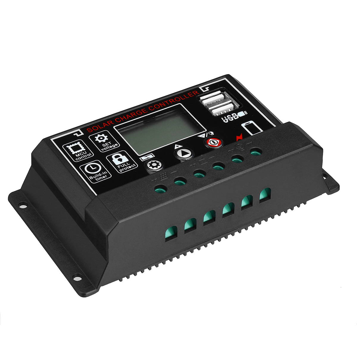 10A/20A/30A/40A/50A/60A 12V/24V Dual USB LCD Solar Panel Battery Regulator Charge Controller Black - Auto GoShop