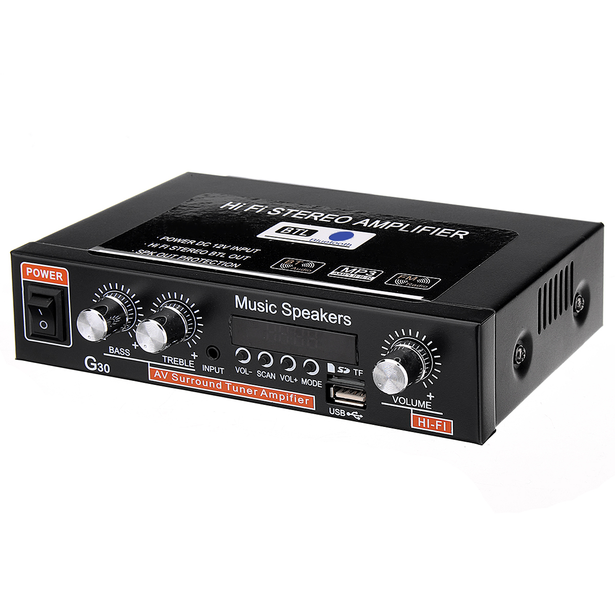 12V/220V 300W 2CH Hifi Audio Stereo Power Mini Digital Amplifier Amp Bass Bluetooth Car Home