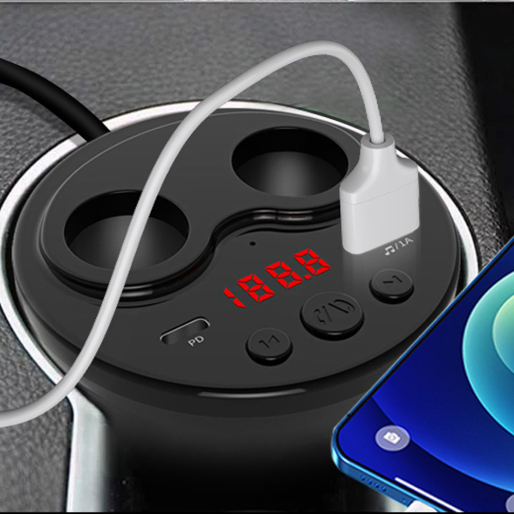 12-24V USB Bluetooth 5.0 Car Kit Wireless FM Transmitter Music Player with Hands-Free Call Dual Port Charger PD Quick Charge Remote Control