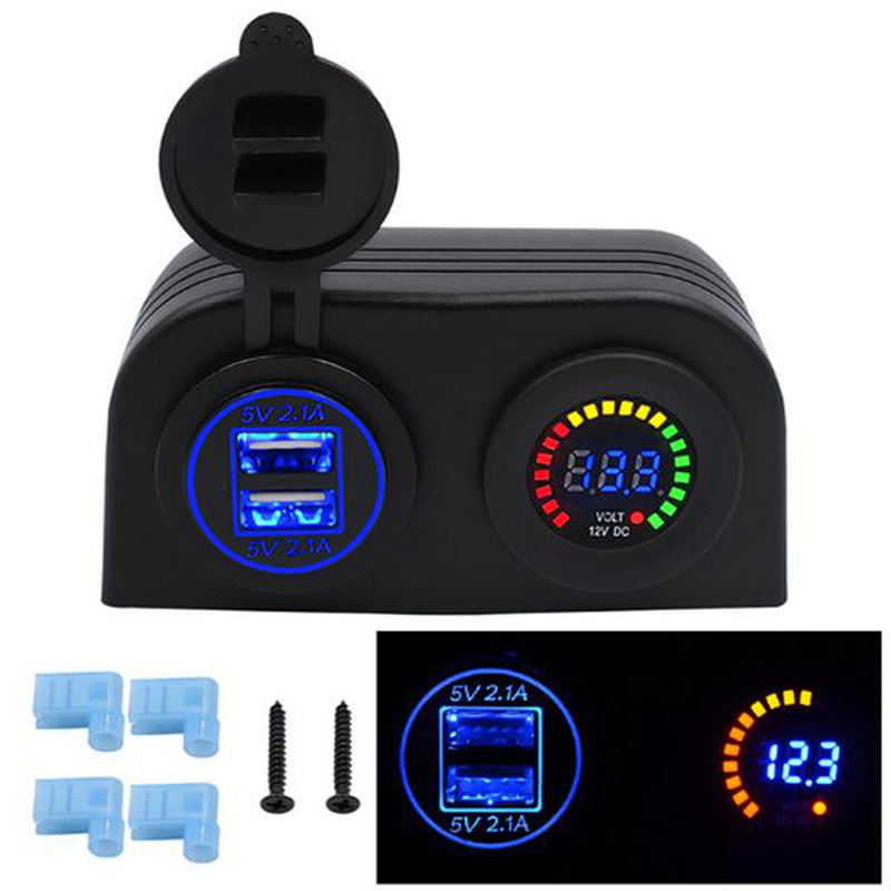 CS-489H1 4.2A Dual Usb Car Charger Color Screen Volt Meterr Battery Voltage Detection