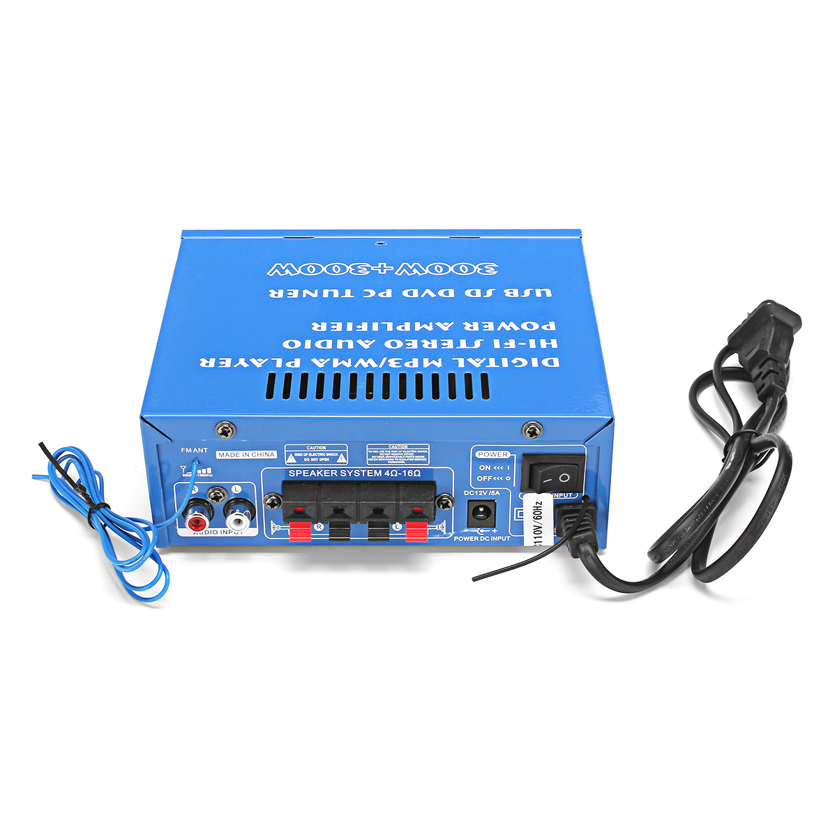 HIFI Bluetooth Audio Power Amplifier AMP Supporyt FM Radio SD Card USB Microphone Input 300Wx2 12V 110V for Car Home