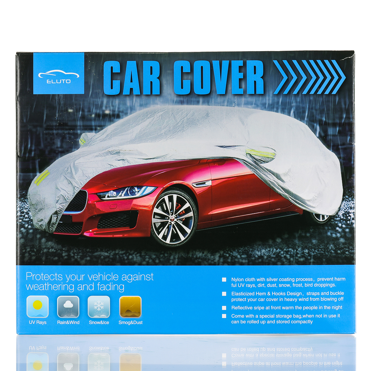 ELUTO Car Cover Outdoor Sedan Cover Waterproof Windproof All Weather Scratch Resistant Outdoor UV Protection with Adjustable Buckle Straps