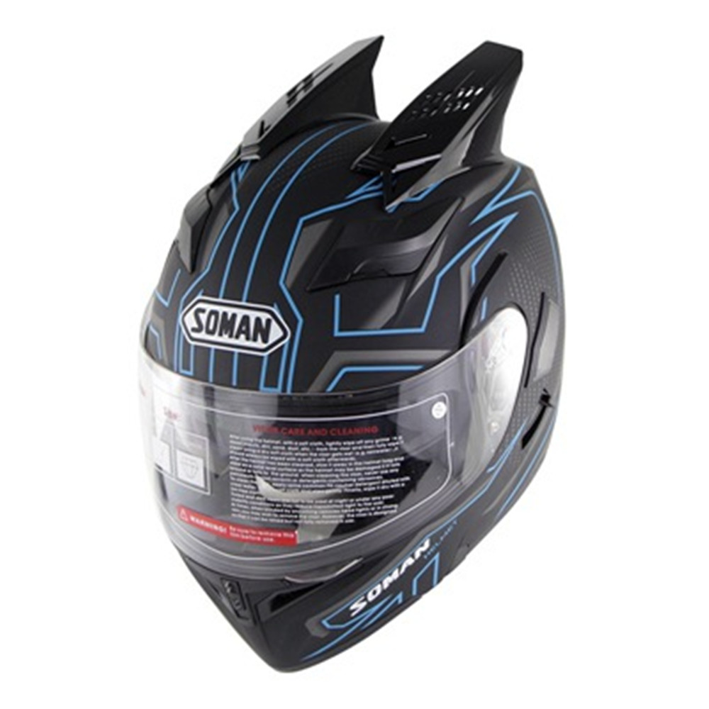 SOMAN Motorcycle Full Face Helmet Dual Lens Anti-Uv Anti-Scratch with Horn