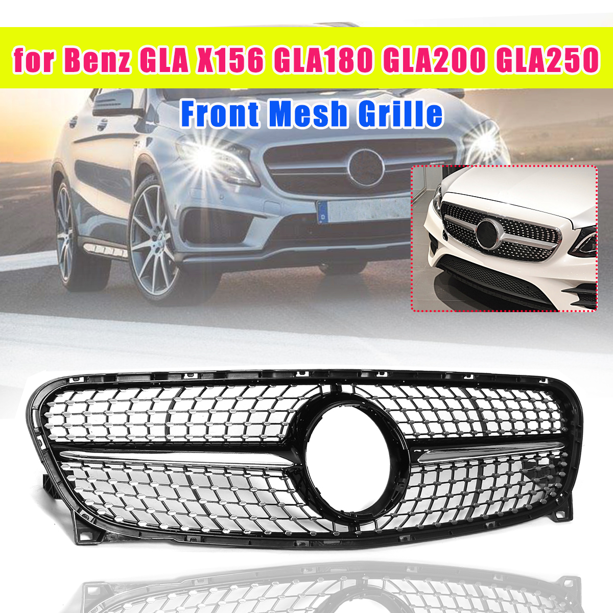 Diamond Grille ABS Silver for Mercedes Benz GLA X156 GLA180 GLA200 GLA250 2014-2016
