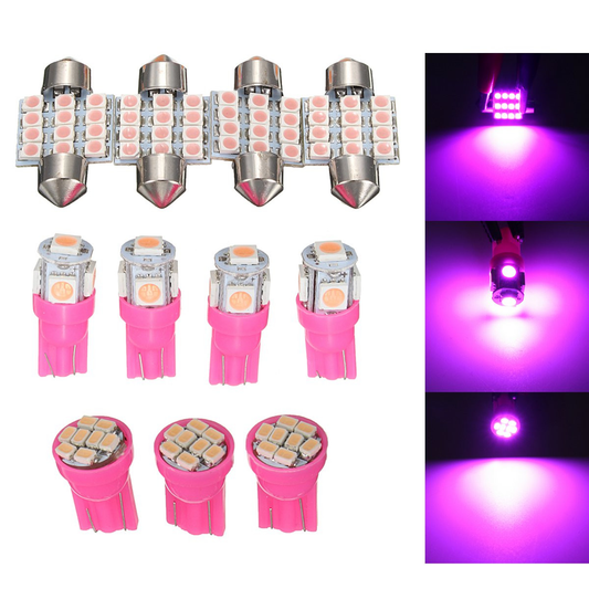 11PCS Auto Car Purple Interior Bright LED Light Lamp License Plate Dome T10 & 31Mm