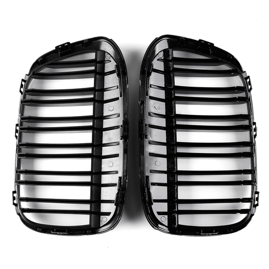 Pair Gloss Black Double Line Front Kidney Grille for BMW F48 F49 X1 2016-2017