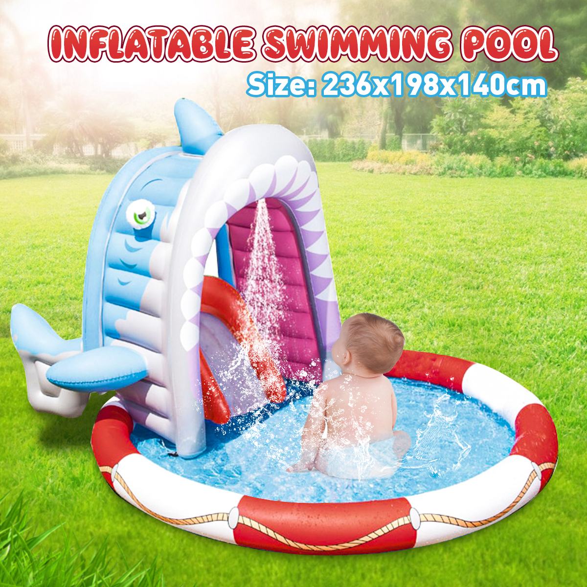 Inflatable Swimming Pool Play Center Slide Sprayer Baby Kids Swim 236X198X140Cm - Auto GoShop
