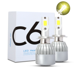 C6 COB LED H4 H7 Car Headlights 3000K Golden Yellow Bulbs H1 9005 9006 Fog Lamps 72W 7600LM