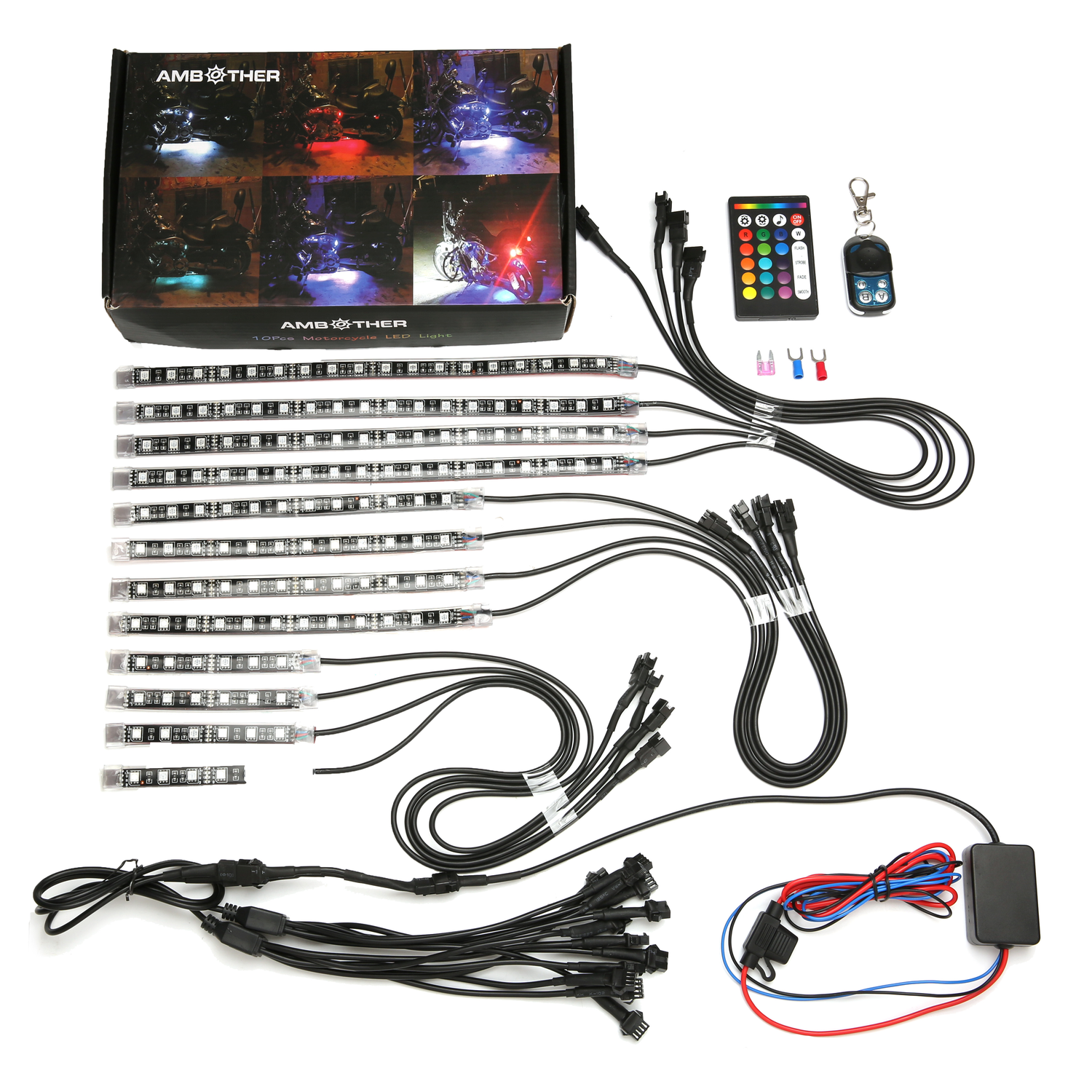 AMBOTHER 12V 12Pcs 18 Color RGB LED Rock Effect Light Waterproof Kit Voice Remote Control for Motorcycle Bike Car
