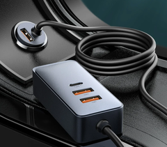 Baseus Share Together PPS Multi-Port Fast Charging Car Charger with Extension Cord 120W 2U+2C Gray