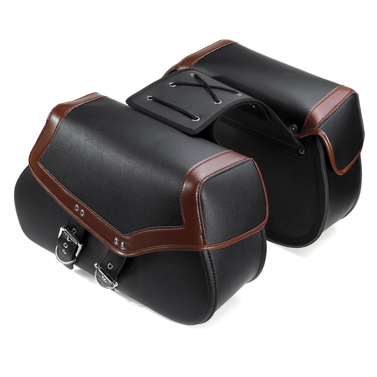 2Pcs Motorcycle Saddlebags PU Leather Side Luggage Storage Bags Black Brown