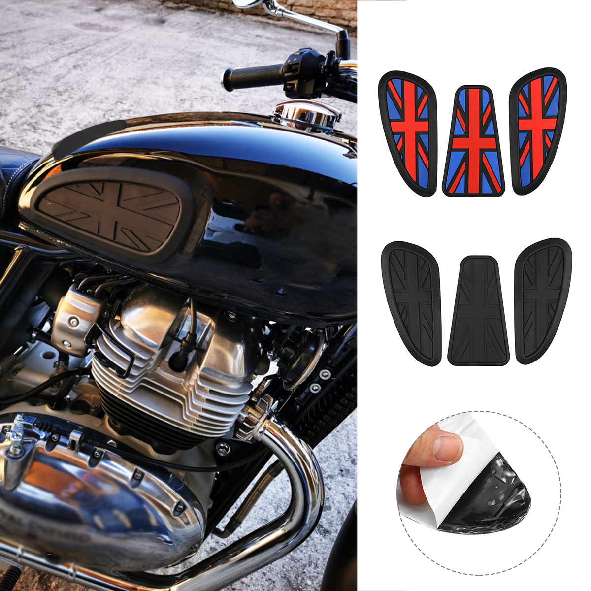 3PCS Retro Motorcycle Cafe Racer Gas Fuel Tank Rubber Sticker Protector Sheath Knee Tank Pad Grip Decal