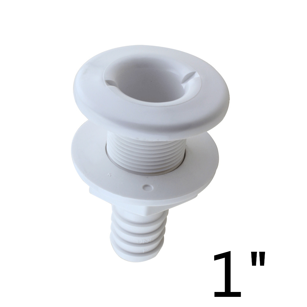 5/8" 3/4" 1" Boat Yacht Water Outlet Marine Drainage Plastic Cover Thru Hull with Hose Barb White