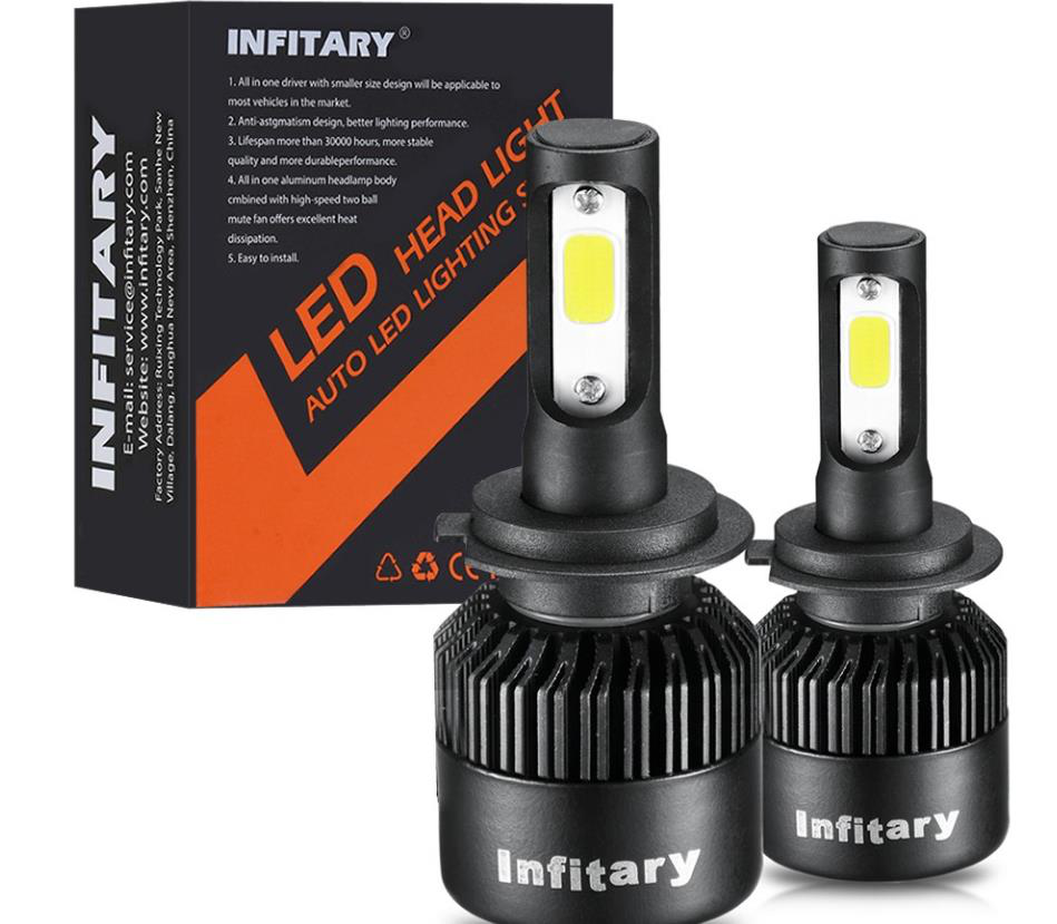 Infitary S2 Car COB LED Headlights Bulbs Fog Lamp H1 H3 H4 H7 H11 9005 9006 12V-24V 72W 8000LM 6500K White