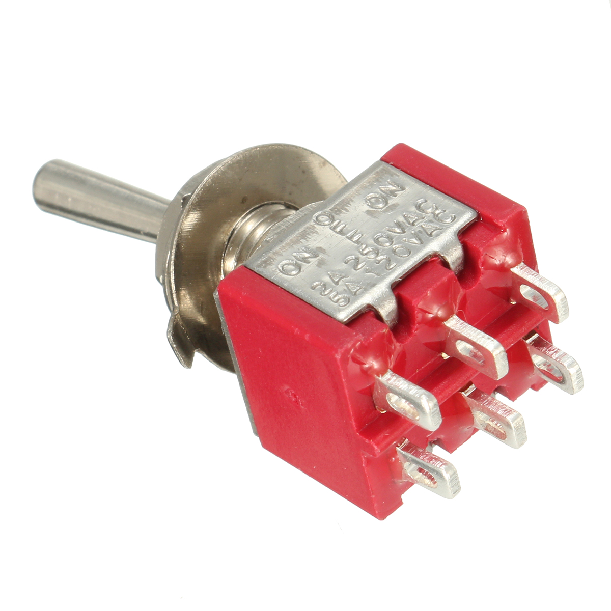 Red Miniature Toggle Switch DPDT On-Off-On 6 Pins 3 Position 5A 120Vac /2A 250Vac