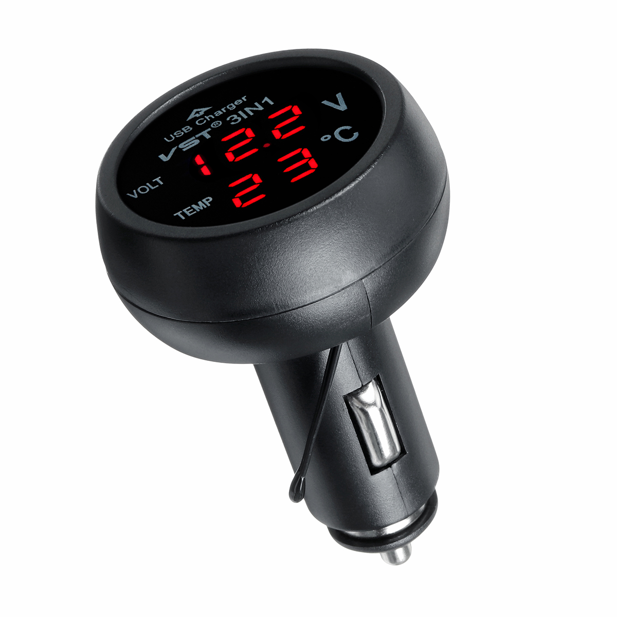 1Pcs 3 in 1 Car Digital LED Thermometer USB Charger Lighter Voltmeter